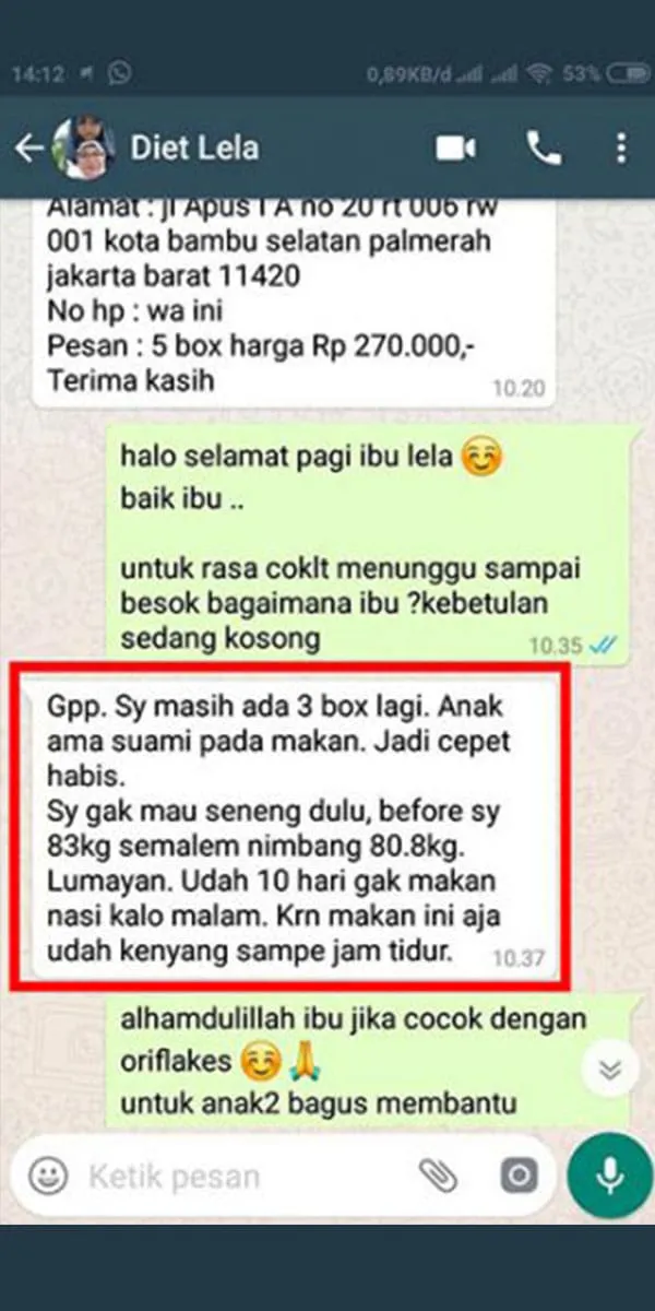 Testimoni pengguna Oriflakes umbi garut