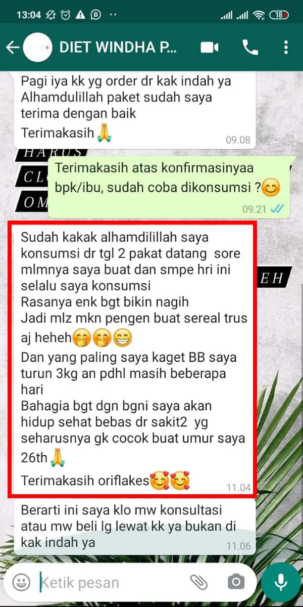Testimoni pengguna Oriflakes umbi garut
